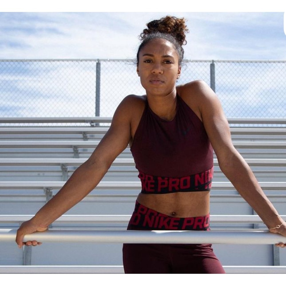 Nike Pro Crop Top Dri-FIT Athletic Tank Top Intertwist Burgundy Red Black XS 290